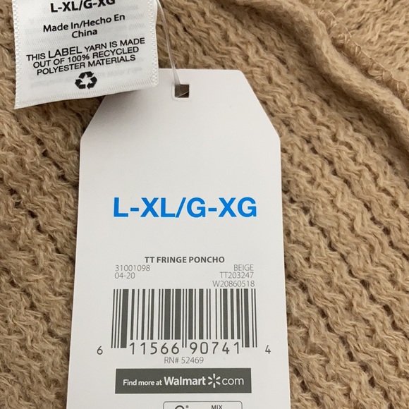 NWT Time and Tru Tan Poncho with Fringe Size L/XL - Picture 13 of 14